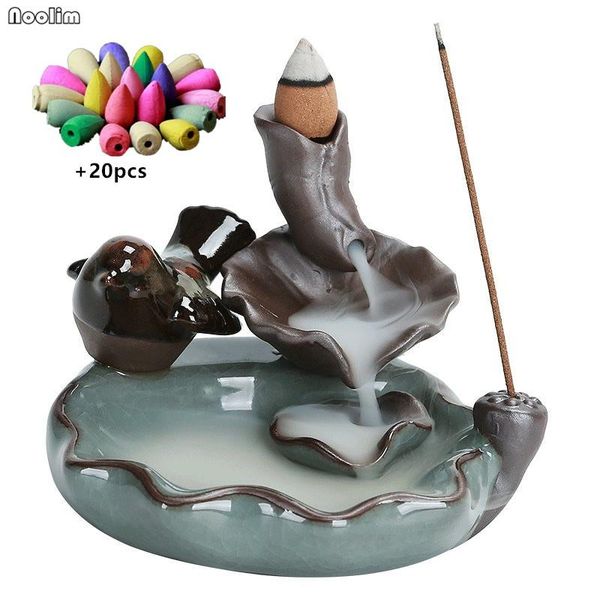

fragrance lamps creative ge kiln animal backflow incense burner stick holder waterfall censer home decoration + 20pcs cones