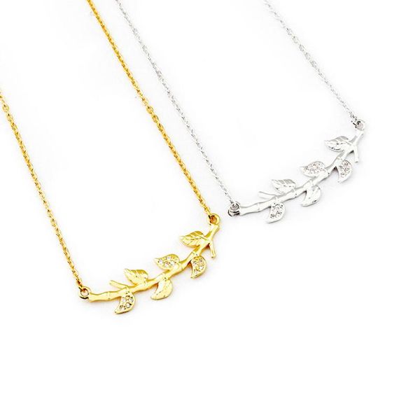 

pendant necklaces women's fashion branches and leaves crystal jewelry rose gold pendants, Silver