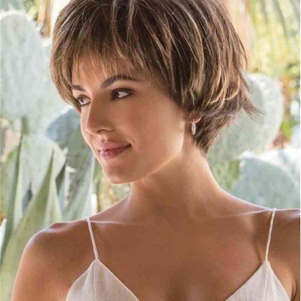 

wig chemical fiber female short straight wave headgear, Black;brown