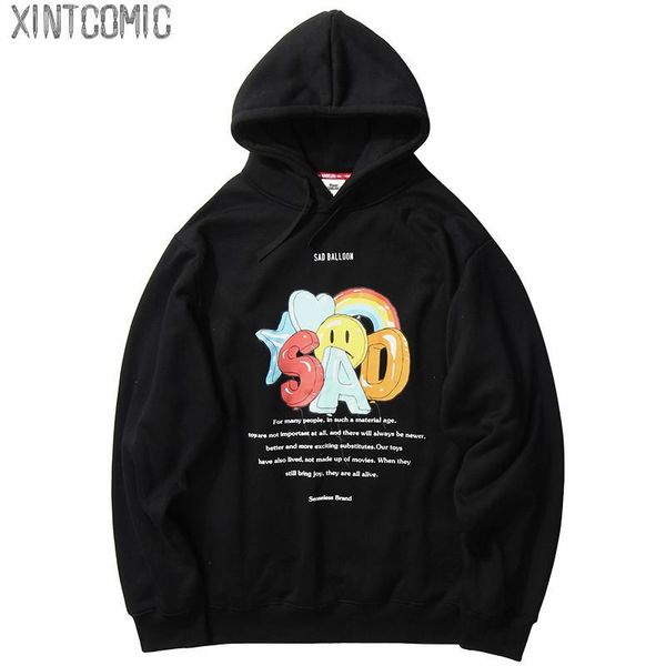 

men's hoodies & sweatshirts hip hop streetwear hoodie sweatshirt mens sad rainbow printed cotton harajuku hooded pullover loose casual, Black