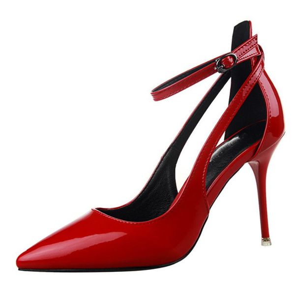 

dress shoes women ankle strap high-heels thin heel pointed toe for woman summer casual sweet buckle pump a0112, Black