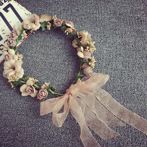 

ladies flower garland headgear hair loop seaside holiday headband pography bride bridesmaid accessories head ribbon hairbands1