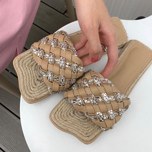 

slippers braided woman flat mules cross strap woven casual beach shoes ladies slides designer women sandals summer female, Black