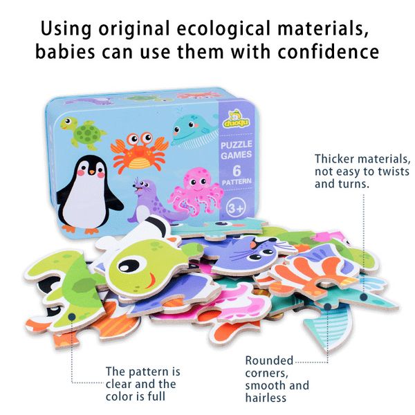 

Early Educational Game Toys Cartoon Pattern 1Box Children Gift Puzzle Board Set Cute Wooden 6 In 1