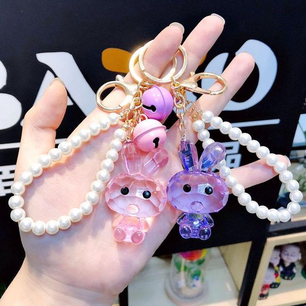 

keychains fashion resin animal crystal key chain car ring small bag female charm pendant keychain, Silver