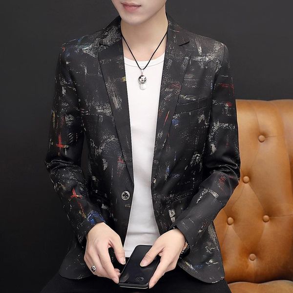 

men's suits & blazers design blazer male korean version single button personality pattern wedding mens fashion slim fit men jackets, White;black