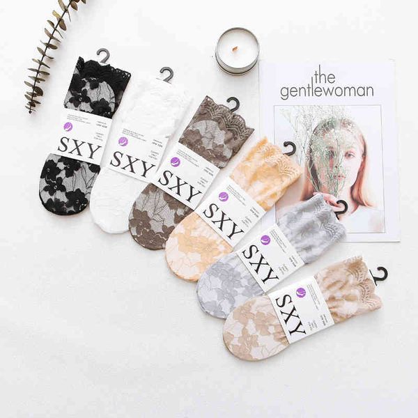 

socks spring and summer 2021 women's cotton bottom long tube lace j88048, Black;white