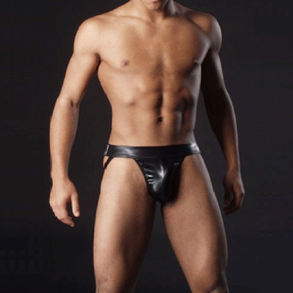 

men's thong leather hollow strap underwear black temptation  u*, Black;white
