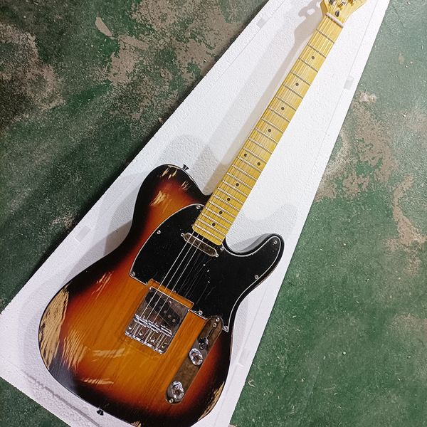 

6 strings relic tobacco sunburst electric guitar, with ash body,maple fretboard