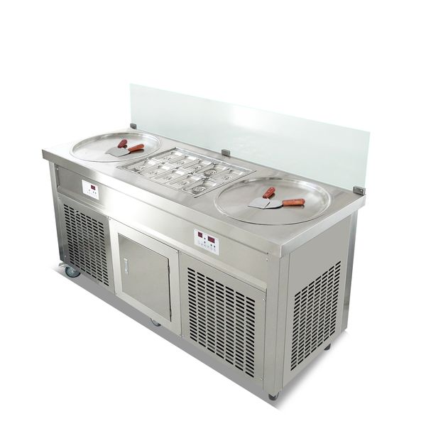 ETL 2 кастрюли с 10 ведрами Уличные пищевые снаряжения кухня жареное мороженое машина рулон мороженого производителя