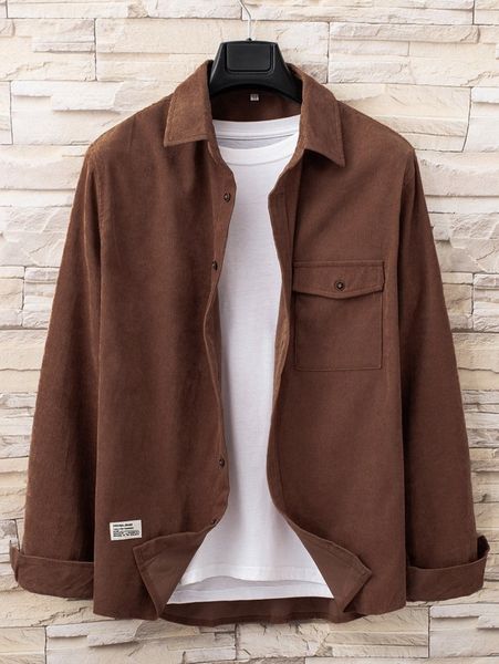 

men flap pocket patched corduroy shirt without tee b2ez#, White;black