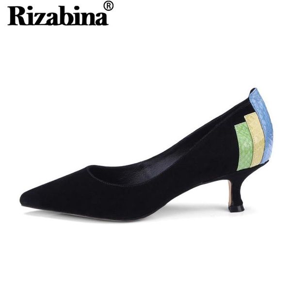 

dress shoes rizabina real leather candy color pumps spring thin heels woman office work size 34-39, Black