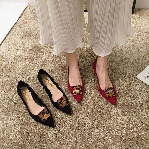 

dress shoes women's single 2021 summer fashion leopard square buckle pointed shallow mouth high heels, Black