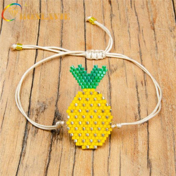 

charm bracelets bonlavie women's bracelet fruit jewelry rice beads hand woven pineapple friendship rope, Golden;silver