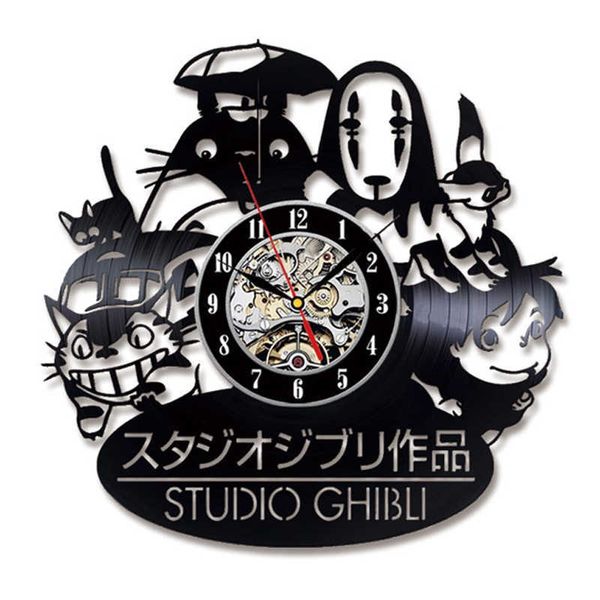 7 colori diversi Cambia il mio vicino Totoro Studio Vinyl Record Orologio da parete a LED con Ghibli Orologio da parete Orologio da parete Home Decor 210930