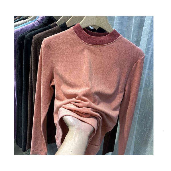 

women's sweaters contrast color round neck frosted long sleeve t-shirt women's 2021 autumn winter inner bottom shirt slim women, White;black