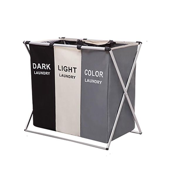 

laundry hamper foldable basket with 3 section large dirty clothes sorter bags