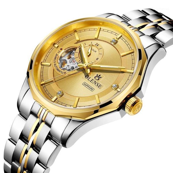 

men mechanical watch automatic sport stainless steel 50m waterproof business relogio masculino wristwatches, Slivery;brown