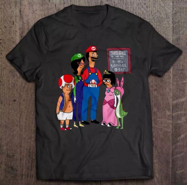 

R1 Bob Burger's Family Game Mashup Funny Black T-Shirt S-3XL, White;black