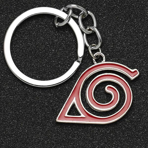 

leaf keychain konoha village uzumaki uchiha akatsuki ninja red enamel keyring key holder chain ring anime jewelry wholesale, Silver