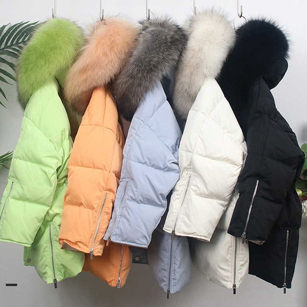 

big fur hooded winter jacket women large down parka loose thick style coat 210531, Black