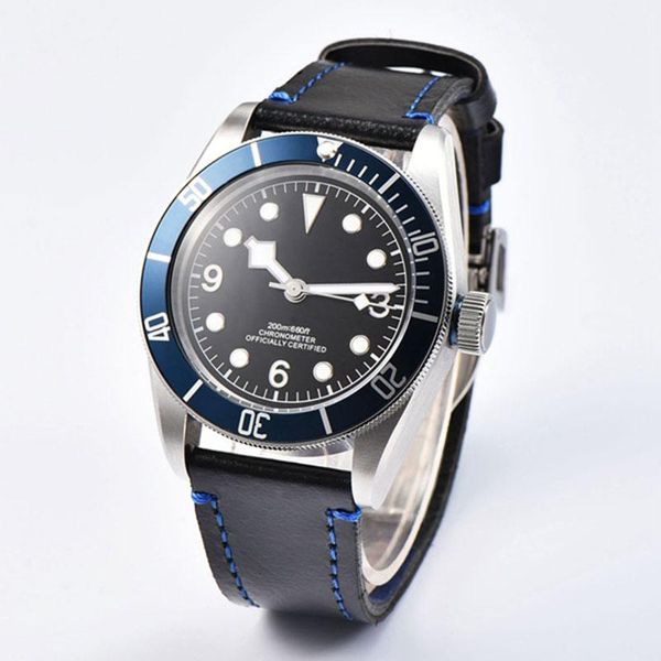 

wristwatches men watch 41mm blue bezel nh35 ,miyota movement sapphire luminou sterile dial waterproof swim automatic mechanical, Slivery;brown