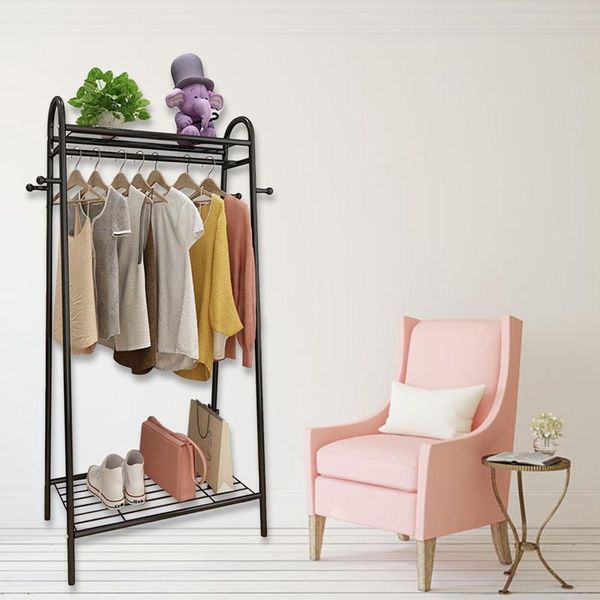 

single-pole drying rack floor folding hanger storage portable steel silver hangers & racks