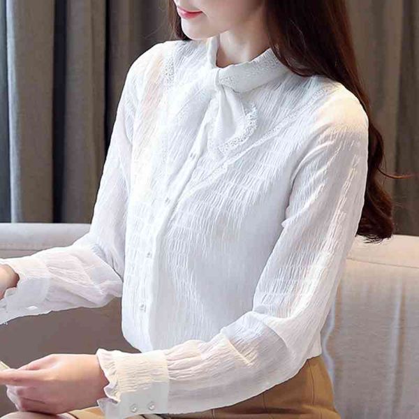 

blusas mujer de moda white blouse women long sleeve blouse women bow collar chiffon blouse women shirt clothes c539 210426