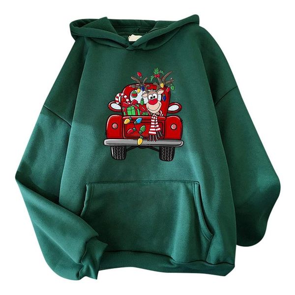 

women's hoodies & sweatshirts women hoodie hooded oversized cotton streetwear christmas reindeer printed pullover long sleeve casual sw, Black