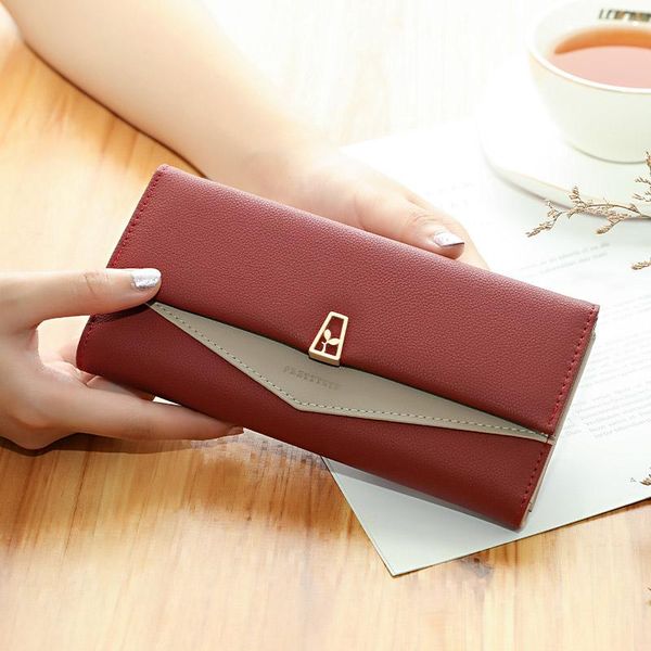 

wallets brand envelope wallet fashion women soft pu leather female purse card holders phone pocket ladies long clutch carteira, Red;black