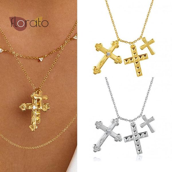 

chains 925 sterling silver 3pcs cross pendant chain necklace 2021 trend vintage for women jewelry minimalism birthday gift a40