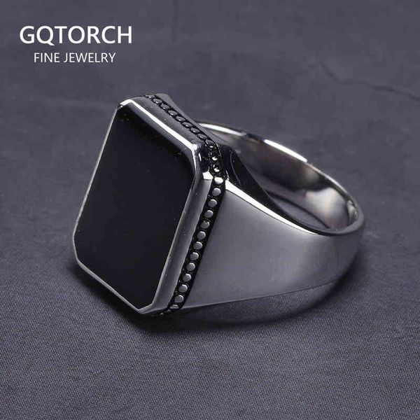 Real Colid 925 стерлинговое кольцо стерлингового серебра просто для мужчин с черным квадратом плоский гель камень Высокая полировка ближневосточно-турецкие украшения