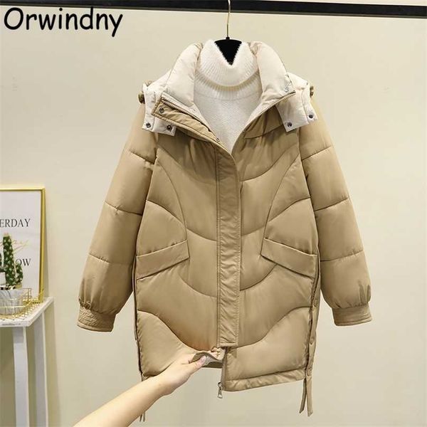 

orwindny women winter jacket thicken warm student long coat hooded solid snow wear parkas female plus size s-3xl 211013, Black