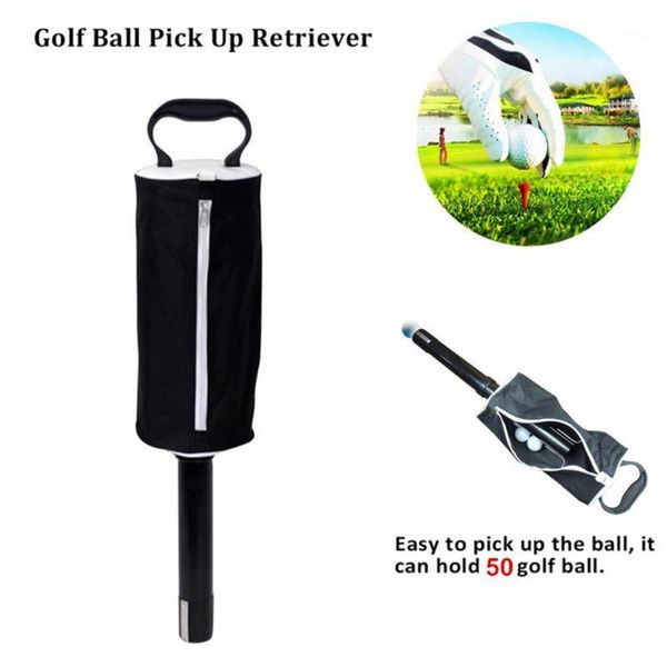

golf ball pick-up shag bag storage collector holder pouch plastic handle zipper design large capacity hold up to 50 balls complete set of cl