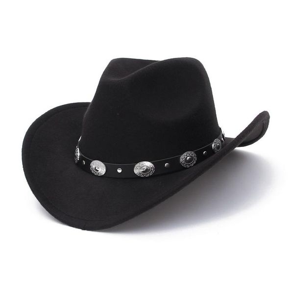 

wide brim hats vintage western cowboy hat for men jazz cap with leather belt sombrero four seasons, Blue;gray