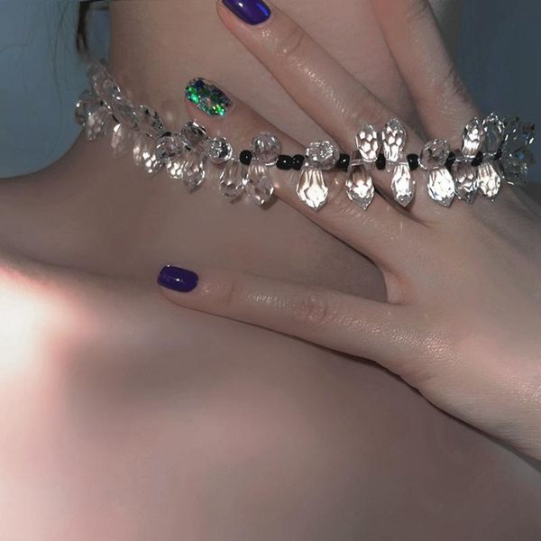 

chains elegant luxury korean pearl beads choker necklace for women girls fashion flower crystal shortnecklace party jewelry, Silver