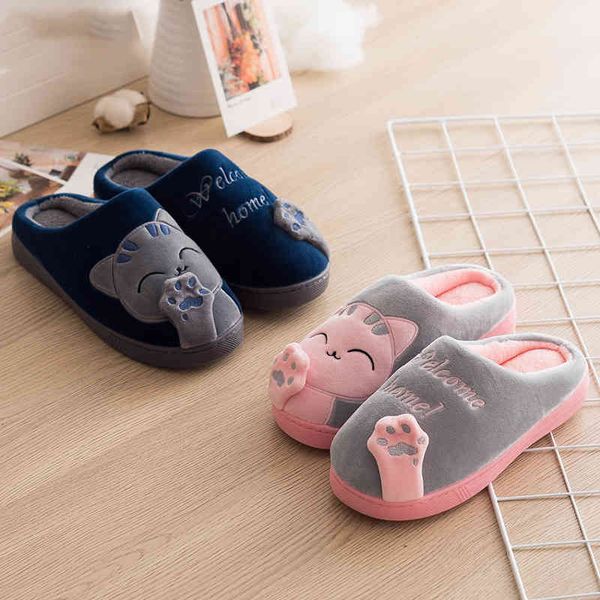 

slippers malewomen inverno chinelos de casa dos senhos animados sapatos gato não-slizamento macio quente algodão qr2k, Black