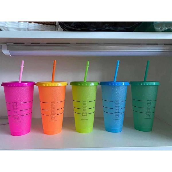 

mugs 700ml flash powder water bottle with straws lid plastic reusable personalized drinkware coffee drinking cup outdoor portable