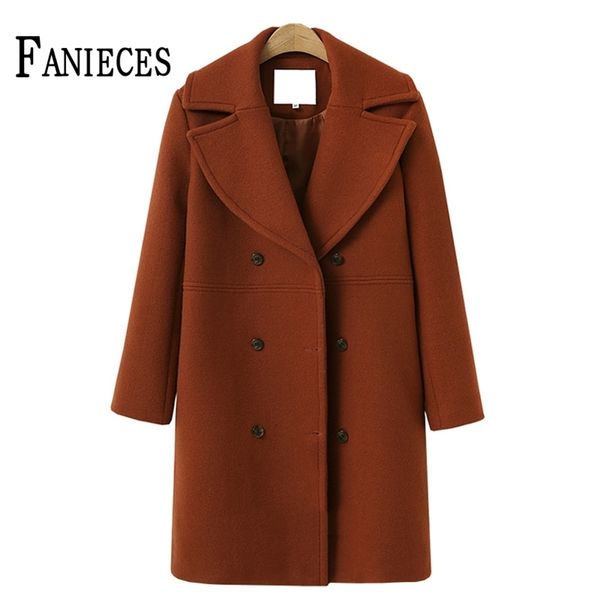 

autumn winter women casual woolen coat fashion elegant overcoat outwear streetwear vintage manteau femme 210520, Black