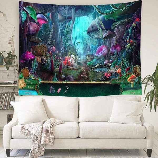 

tapestries mushroom trippy forest hippie magic land tapestry