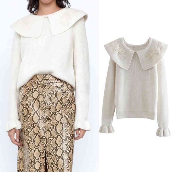 

tank female autumn embroidered collar vest thicken sweater girl long loose mesh pullovers, White