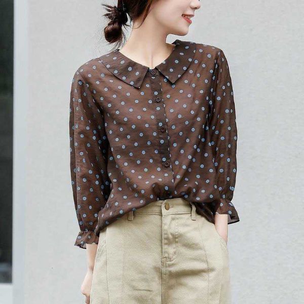 

women's blouses & shirts spring autumn korea fashion women 3/4 sleeve polka dot print loose sweet cute peter pa nnt0, White