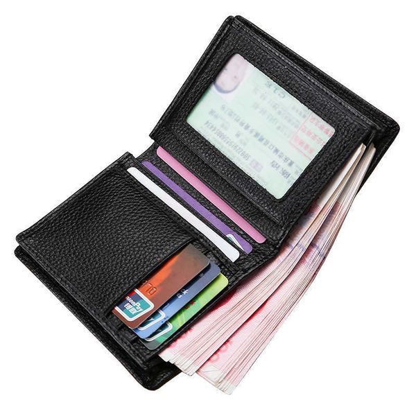

men's business wallet short vertical multi card litchi pattern wallet zero, Black