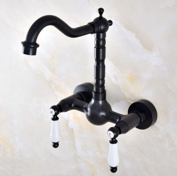 

kitchen faucets black oil rubbed bronze wall mounted bathroom sink faucet swivel spout mixer tap dual ceramics handles levers anf857