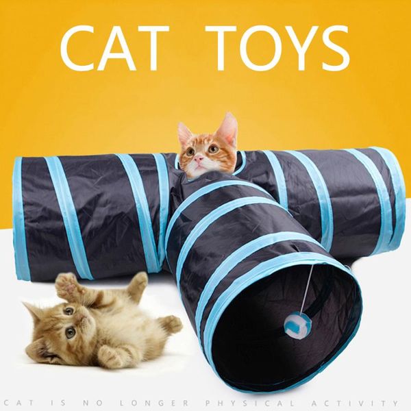 

cat toys indoor 3-way collapsible tunnel tube kitty bored pet peek hole toy
