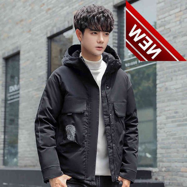 

men 2021 winter down jackets casual thick warm jacket autumn new outwear windproof hat hoodedwdq7063, Black