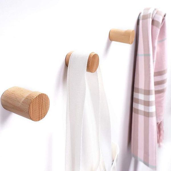

natural wooden wall hooks handmade beech wood hook mounted hat coat towel hanger holder & rails