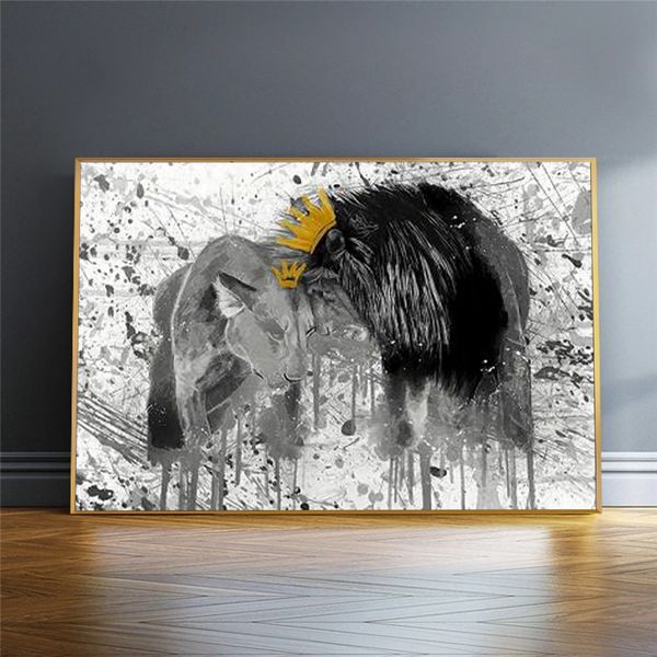 Poster Canvas Crown Leão Parede Pictur Home Decor Animal Print Lona Pintura Estética Cadre Deco Art Pintura Abstrato