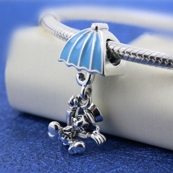 

100% 925 sterling silver blue enamel umbrella bead fits european jewelry style charm bracelets, Black