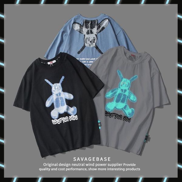 

men's t-shirts 2021 oversized t-shirt hip hop colorful reflective tee and women's short sleeve glow-in-glow print, White;black